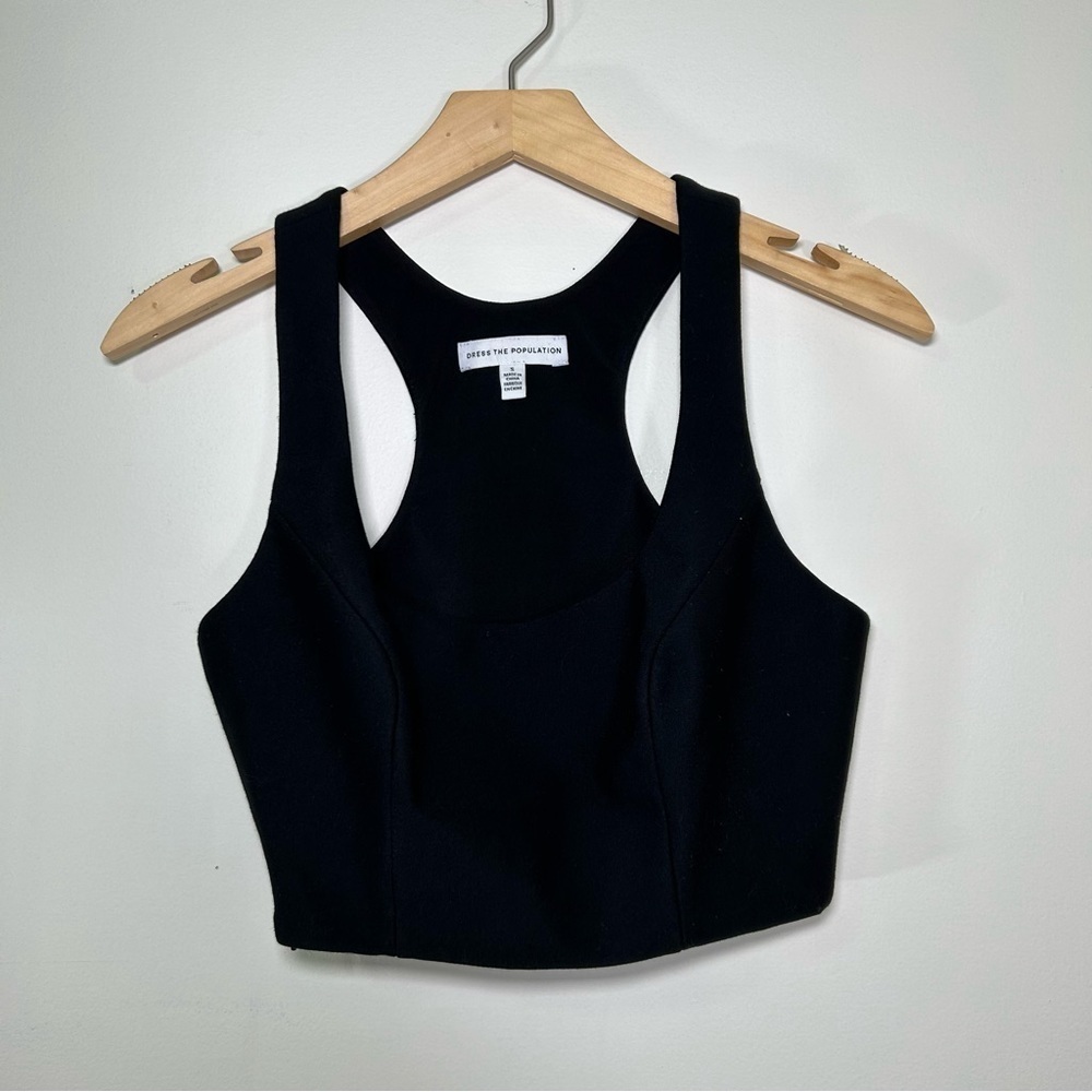 Dress The Population Racer Back Crop‎ Top in Black sz S